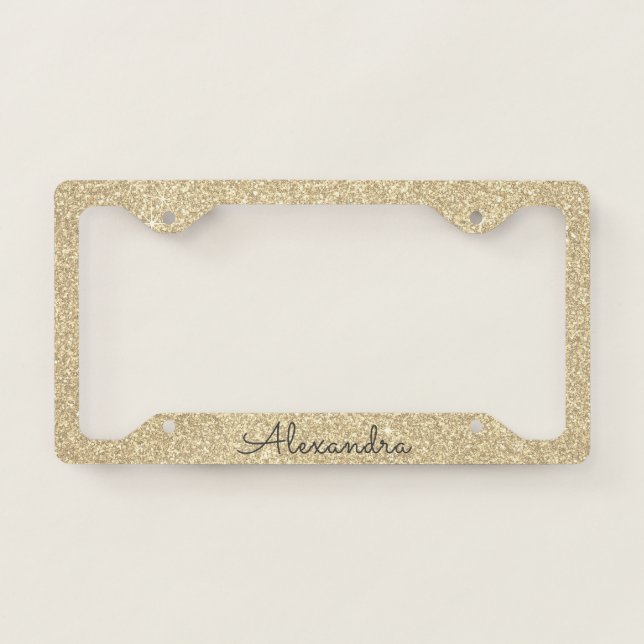 Luxury Gold Glitter and Sparkle Monogram License Plate Frame (Front)