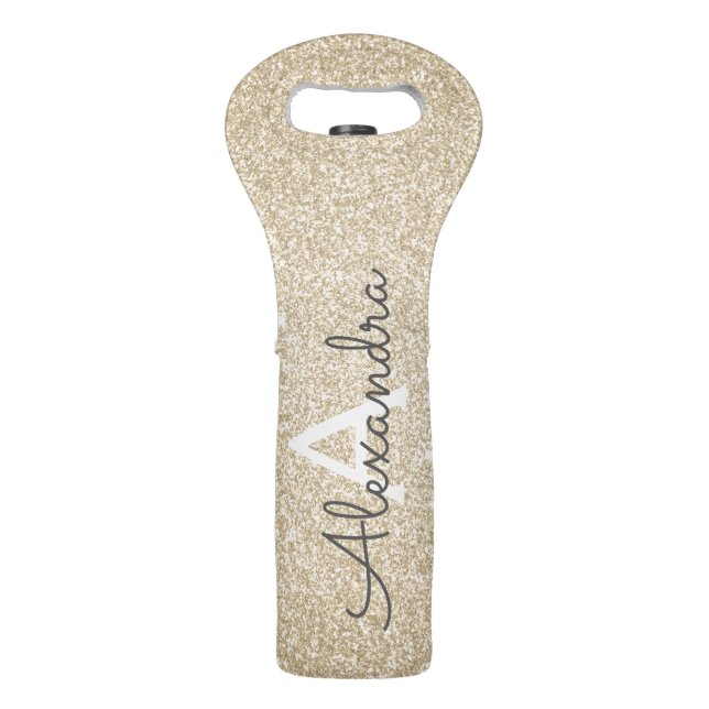 Luxury Gold Glitter and Sparkle Monogram Wine Bag (Front)