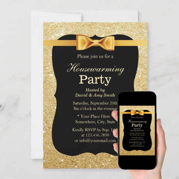 Luxury Gold Glitter Background Housewarming Party Invitation | Zazzle