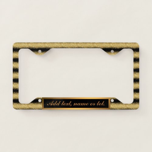Luxury Gold Glitter Black Add Your Text Modern License Plate Frame