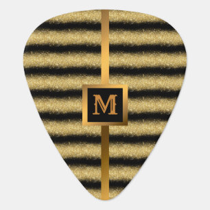 Luxury Gold Glitter Black Monogrammed Gift Guitar Pick