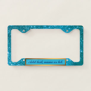 Luxury Gold Glitter Blue Add Your Text Modern License Plate Frame