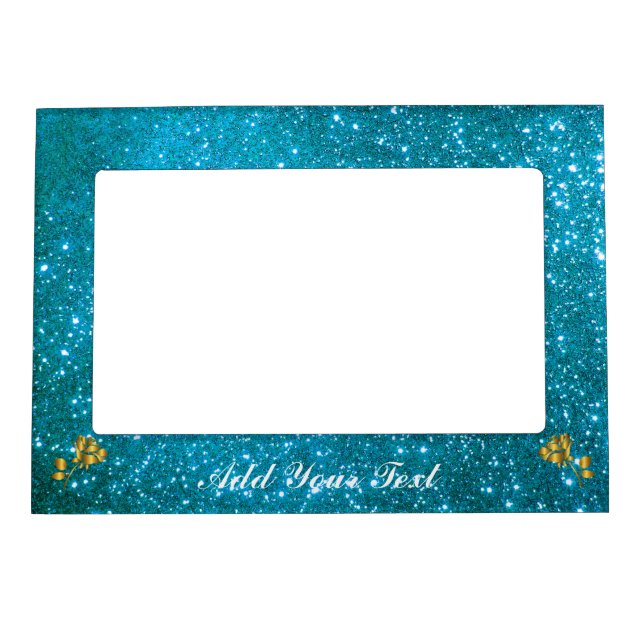 Luxury Gold Glitter Blue Floral Gift Magnetic Frame (Front)