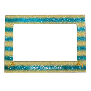 Luxury Gold Glitter Blue Floral Gift Magnetic Frame