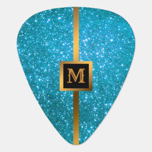 Luxury Gold Glitter Blue Monogrammed Gift Guitar Pick