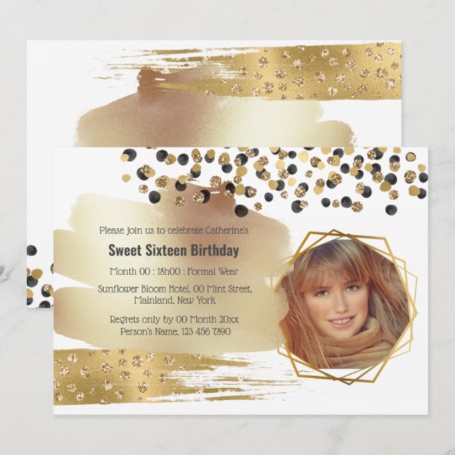 Luxury Gold glitter confetti birthday party Invitation (Front/Back)
