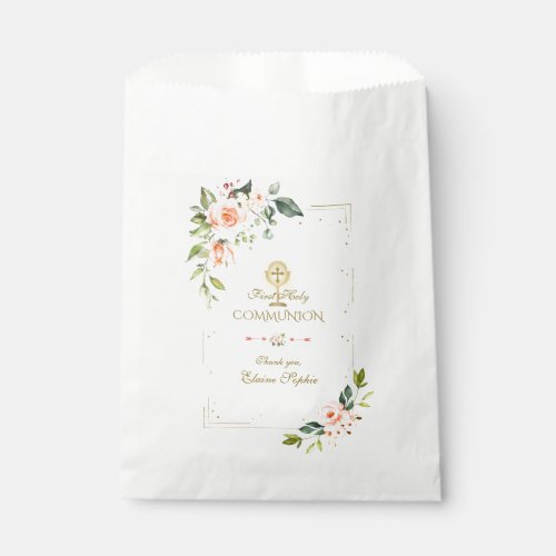 Luxury Gold Glitter Coral Flowers Holy Communion Favor Bag