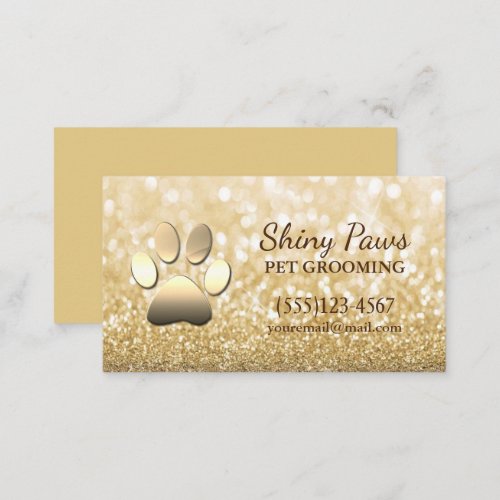 Luxury Gold Glitter Dog Paw Pet Grooming Service Business Card