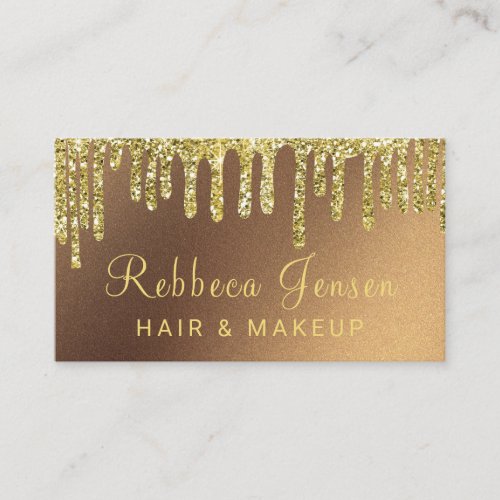 Luxury Gold Glitter Drips Modern Beauty Salon Business Card