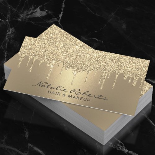 Luxury Gold Glitter Drips Modern Beauty Salon Business Card