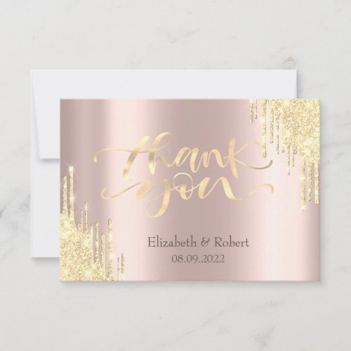 Luxury Gold Glitter Drips Rose Gold  Thank You Card