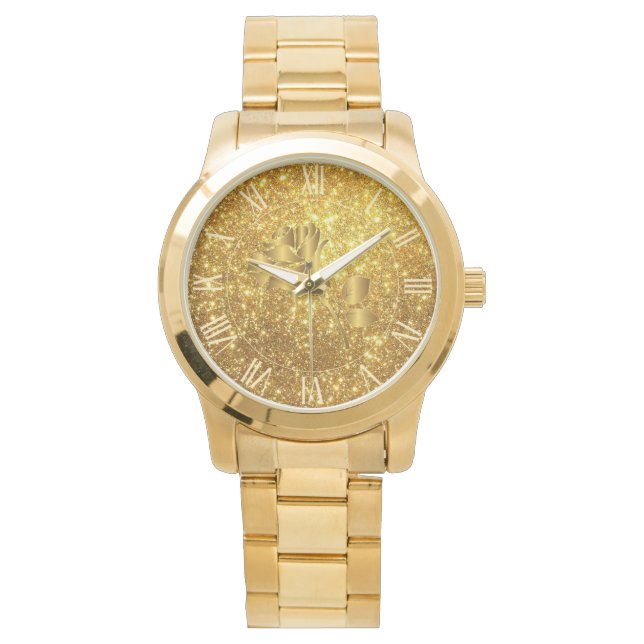 Luxury Gold Glitter Floral Gift Watch (Front)