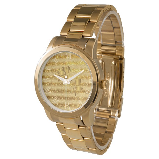 Luxury Gold Glitter Floral Gift Watch (Angled)