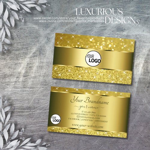 Luxury Gold Glitter Golden Sparkle Stars add Logo Business Card