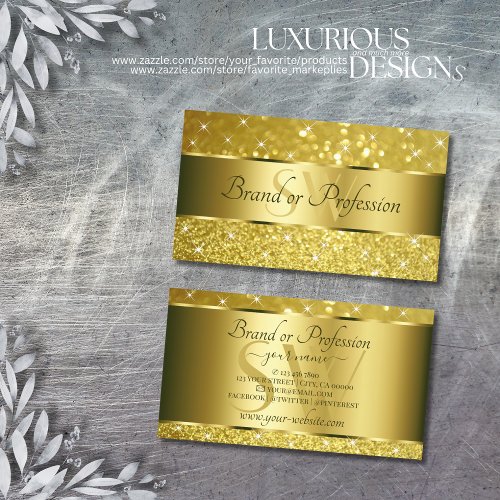 Luxury Gold Glitter Golden Sparkle Stars Initials  Business Card