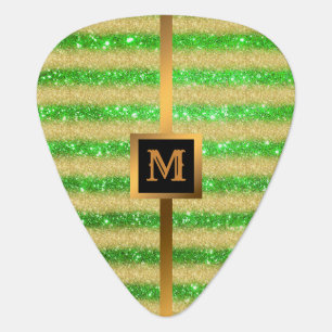 Luxury Gold Glitter Green Monogrammed Gift Guitar Pick