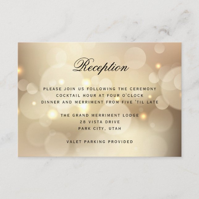 Luxury Gold Glitter Light WEDDING RECEPTION Enclosure Card (Front)