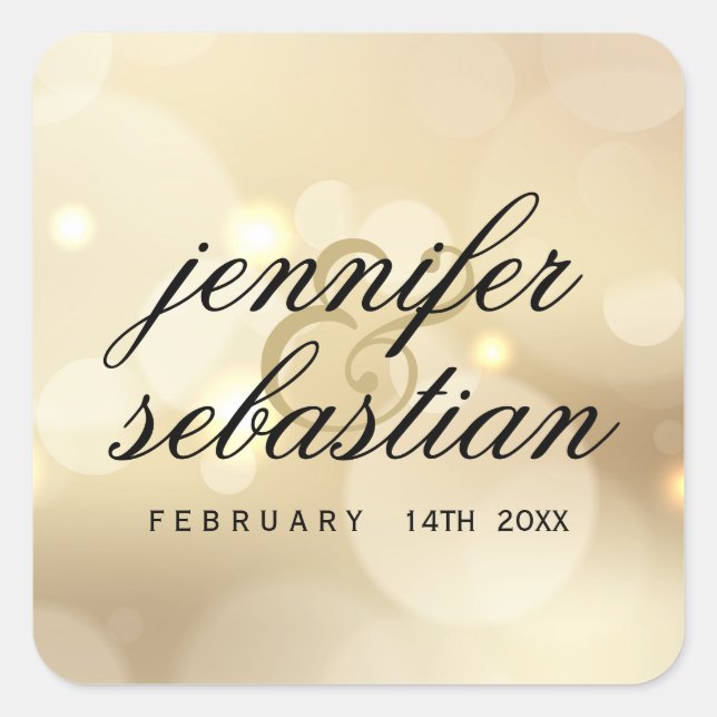 Luxury Gold Glitter Lights Wedding monogram Square Sticker (Front)
