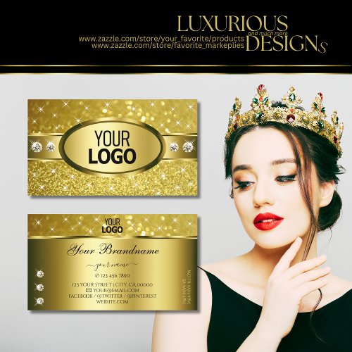 Luxury Gold Glitter Luminous Diamonds and Logo Business Card