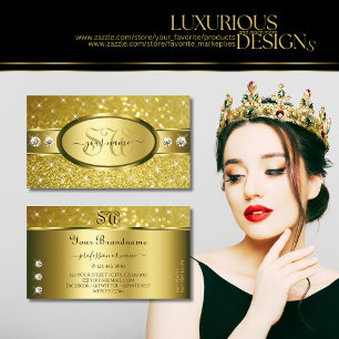 Luxury Gold Glitter Luminous Diamonds Monogram Business Card