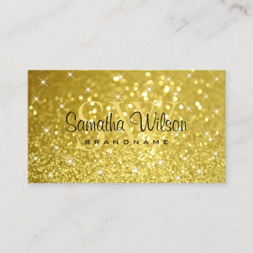 Luxury Gold Glitter Luminous Stars Modern Initials Business Card