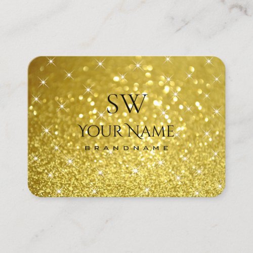 Luxury Gold Glitter Luminous Stars Trendy Monogram Business Card