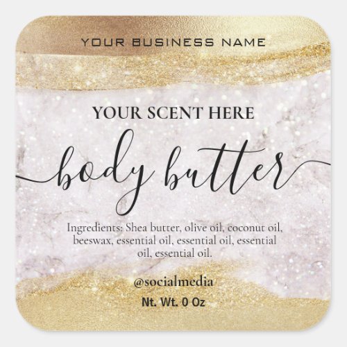 Luxury Gold Glitter Marble Body Butter Labels