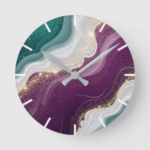 Luxury Gold Glitter Marble Pattern Round Clock