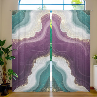 Luxury Gold Glitter Marble Pattern Sheer Curtains