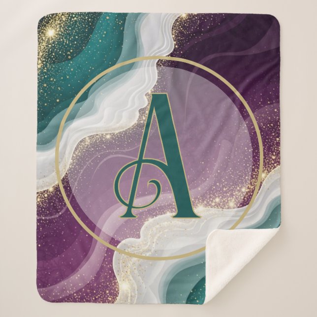 Luxury Gold Glitter Marble Pattern Sherpa Blanket (Front)