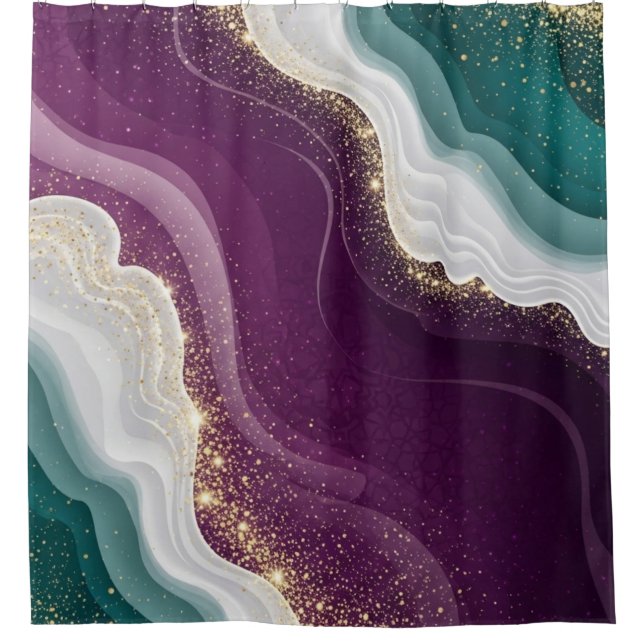 Luxury Gold Glitter Marble Pattern Shower Curtain (Front)