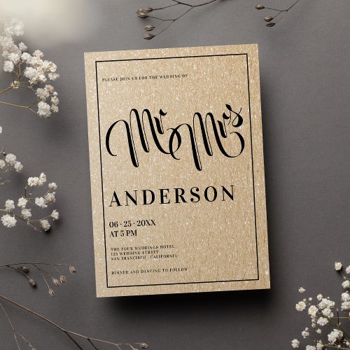 Luxury gold glitter Mr and Mrs calligraphy wedding Invitation