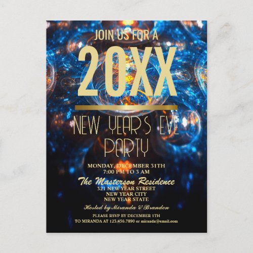 Luxury Gold Glitter New Years Eve Party Invitation Postcard