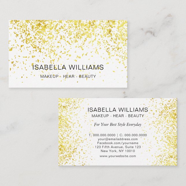 Luxury Gold Glitter Pattern Makeup Artist Business Card (Front/Back)