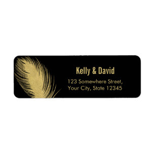Luxury Gold Glitter Peacock Feather Modern Wedding Label