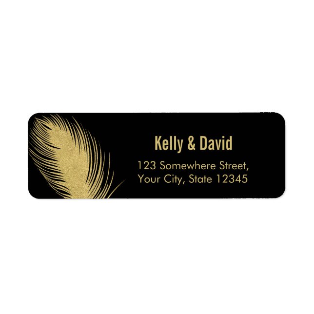 Luxury Gold Glitter Peacock Feather Modern Wedding Label (Front)