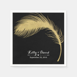 Luxury Gold Glitter Peacock Feather Modern Wedding Napkins