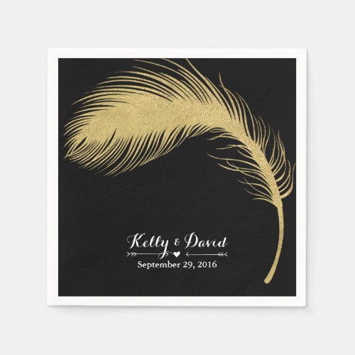 Luxury Gold Glitter Peacock Feather Modern Wedding Napkins