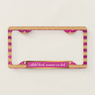 Luxury Gold Glitter Pink Add Your Text Modern License Plate Frame