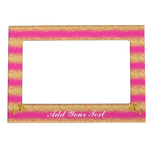 Luxury Gold Glitter Pink Floral Gift Magnetic Frame (Front)