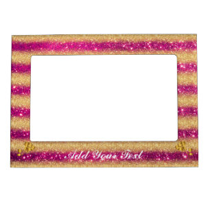 Luxury Gold Glitter Pink Floral Gift Magnetic Frame
