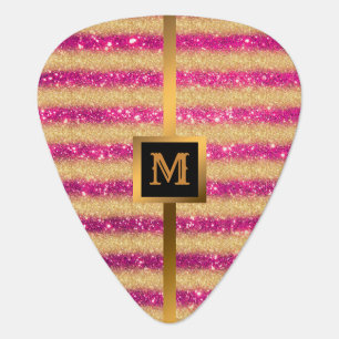 Luxury Gold Glitter Pink Monogrammed Gift Guitar Pick