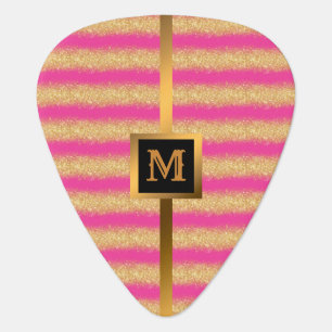 Luxury Gold Glitter Pink Monogrammed Gift Guitar Pick