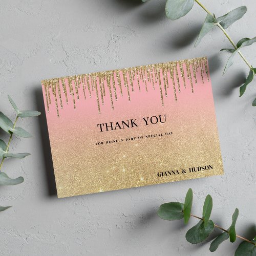 Luxury gold glitter pink ombre drips Thank You  Invitation