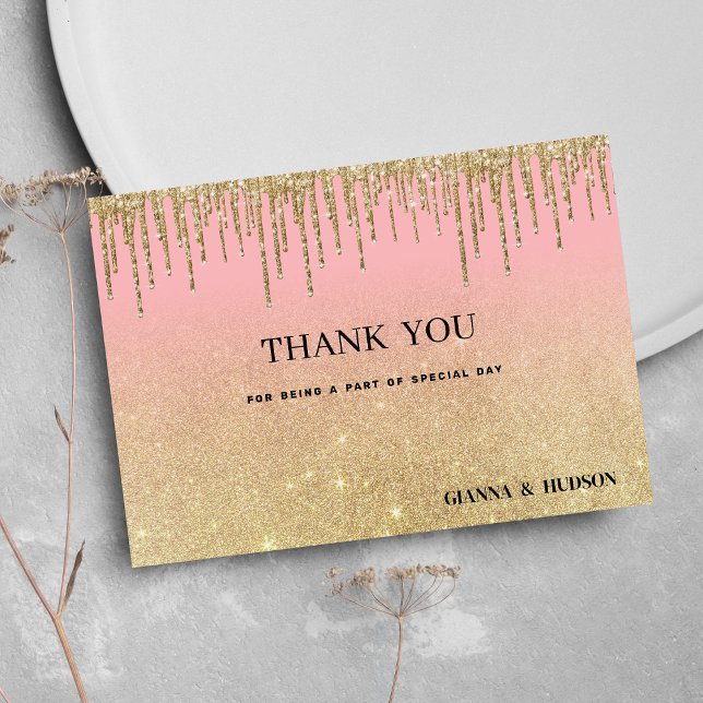 Luxury gold glitter pink ombre drips Thank You  Invitation (Luxury gold glitter pink ombre drips Thank You)
