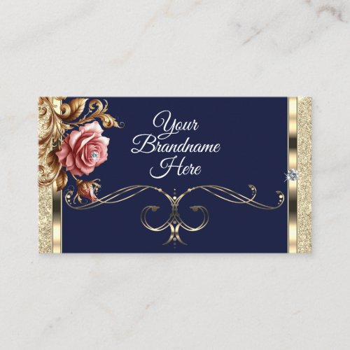 Luxury Gold Glitter Pink Vintage Rose Dark Blue Business Card