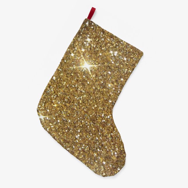 Luxury Gold Glitter Print Large Christmas Stocking (Front (Hanging))