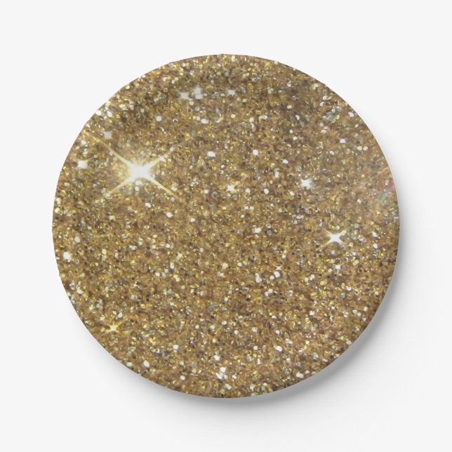 Luxury Gold Glitter - Printed Image Paper Plates (Front)