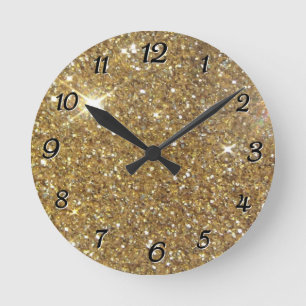 Luxury Gold Glitter - Printed Image Round Clock