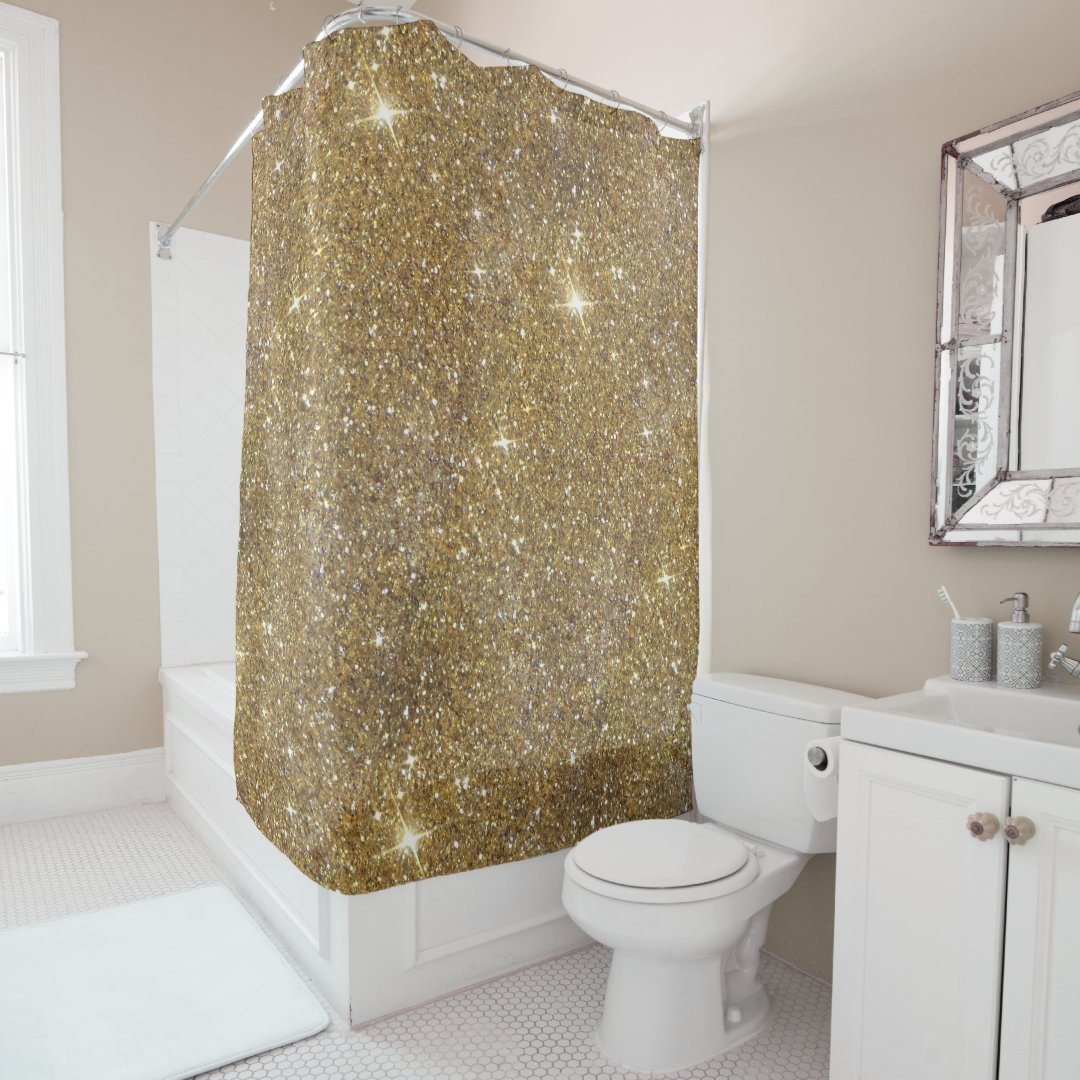 Luxury Gold Glitter Printed Image Shower Curtain Zazzle